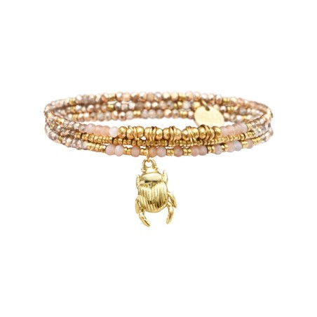 Bracelet élastique 3 tours Janna pierre de lune rose