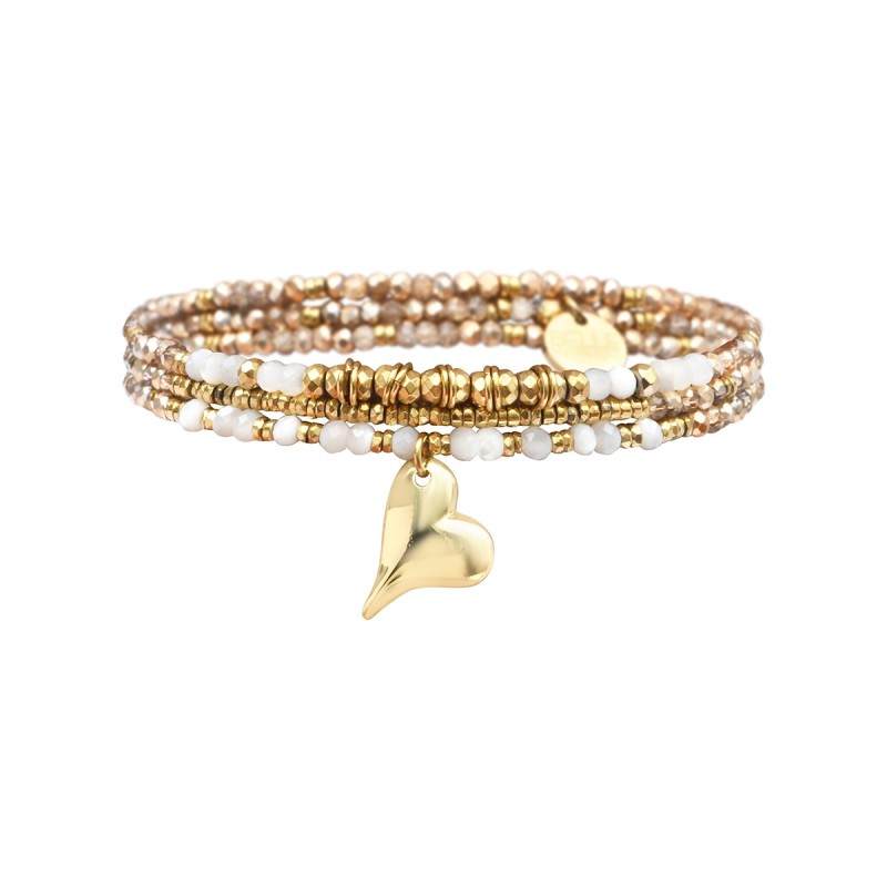 Bracelet élastique 3 tours Janna nacre