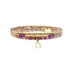 Bracelet élastique 3 tours Janna rubis