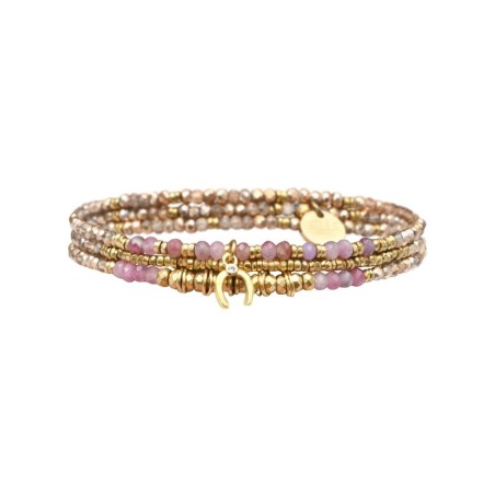 Bracelet élastique 3 tours Janna tourmaline rose