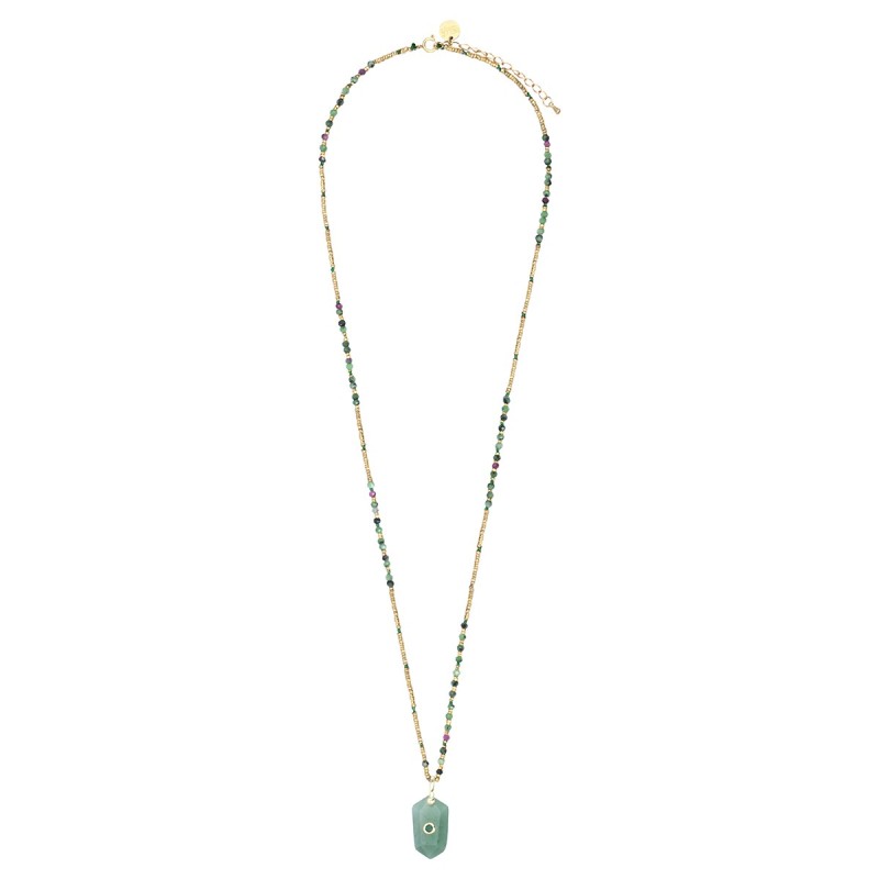 Sautoir Lulu rubis zoïste & cordon vert impérial