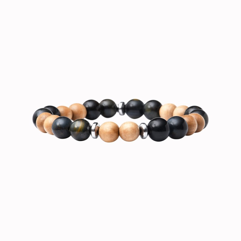 Bracelet Mika wood Œil du tigre bleu