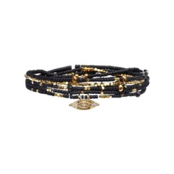 Bracelet élastique Noha Black édition doré et noir satin profond | Perles Miyuki