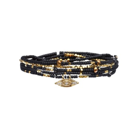 Bracelet élastique Noha Black édition doré et noir satin profond | Perles Miyuki